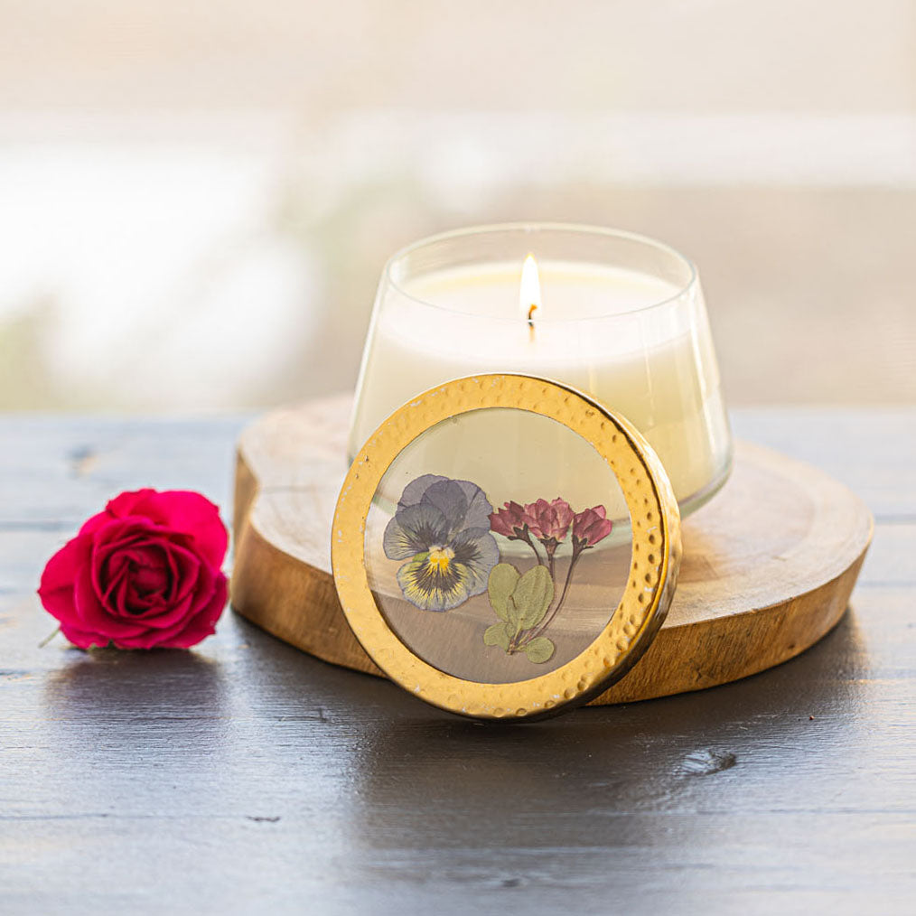 Accent Pressed Floral Candle - Blushing Rosewood
