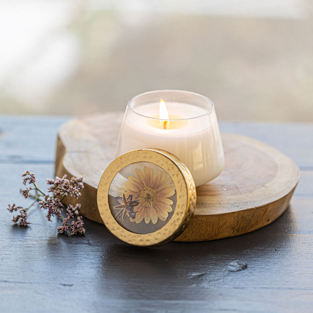Petite Pressed Floral Candle - Vanilla Rain